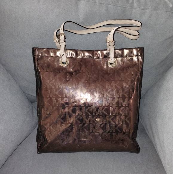 Michael Kors Monogram Bronze Patent Leather Tote NWT - Picture 1 of 12
